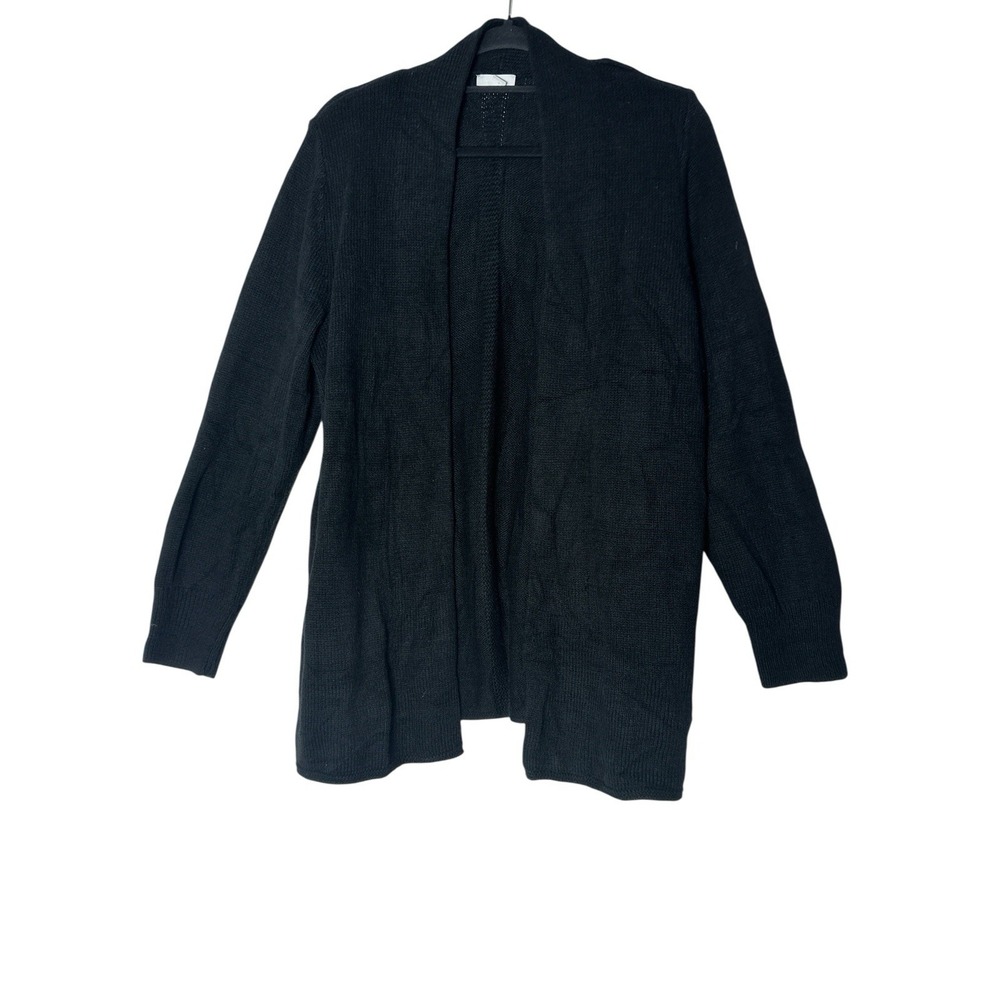 J. Jill Cardigan Sweater Women's Medium Petite Black Knit Open Front Classic